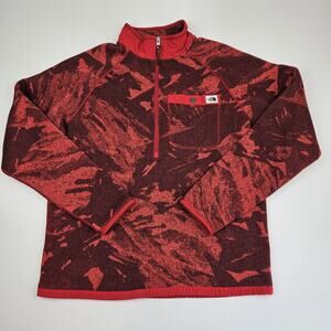 The North Face Gordon Lyons 1/4 Zip‎ Pullover Sweater Men's M Fleece Printed Red